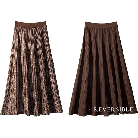 Elegant Women's Reversible Stretchy A-Line Midi Skirt - Winter Warmth in Caramel - Picture 5 of 5
